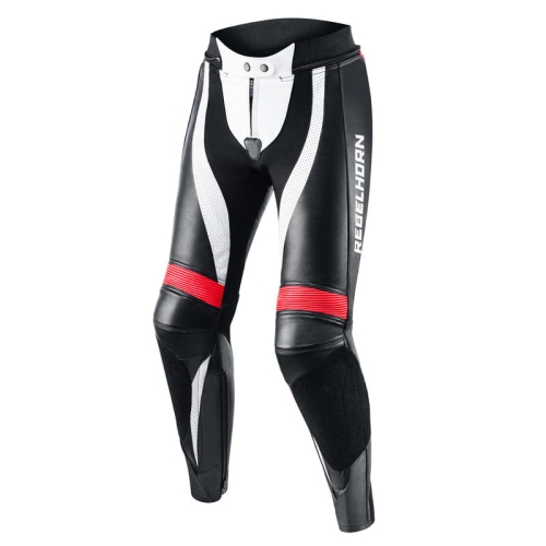 REBELHORN REBEL spodnie skórzane lady blk/wht/flo red