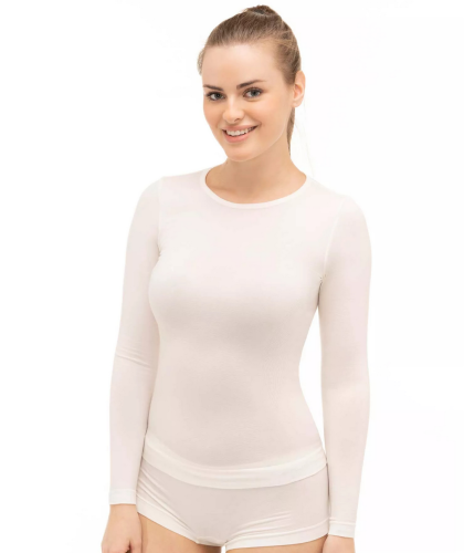  BRUBECK koszulka lady dł.rękaw COM WOOL krem 