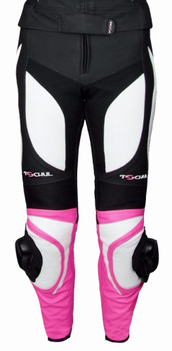Tschul 546 black/white/pink - Damskie spodnie skórzane